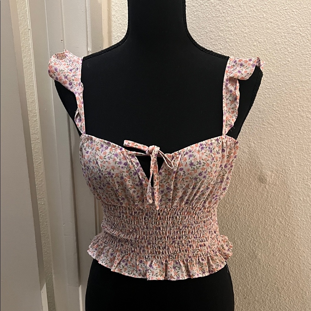 Active USA Pink Floral Crop Top